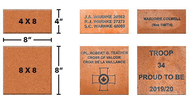 An example of the two sizes of bricks and how text/images can be used on them.