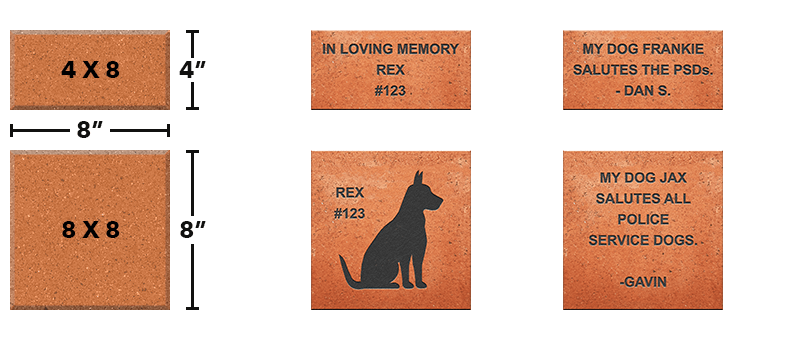 Examples of brick sizes and what can be engraved on them.